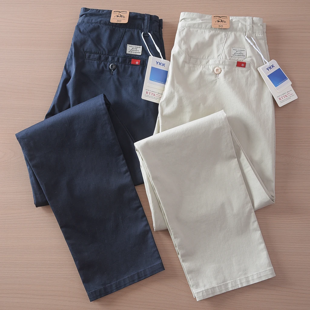 2025 Summer New American Retro Thin Micro Elasticity Casual Pants Men's Simple 97% Cotton Slim CHINO Business Straight Trousers