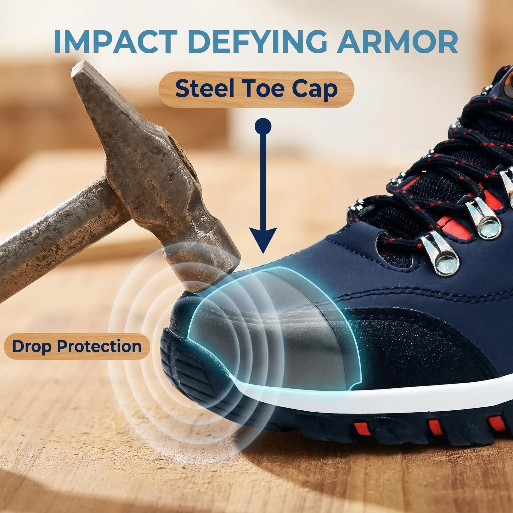 Men Steel Toe Safety Shoes Anti-Puncture Non-Slip Work Boots Wear-Resistant Breathable Hiking Safety Sneakers for Industrial Work - Image 3