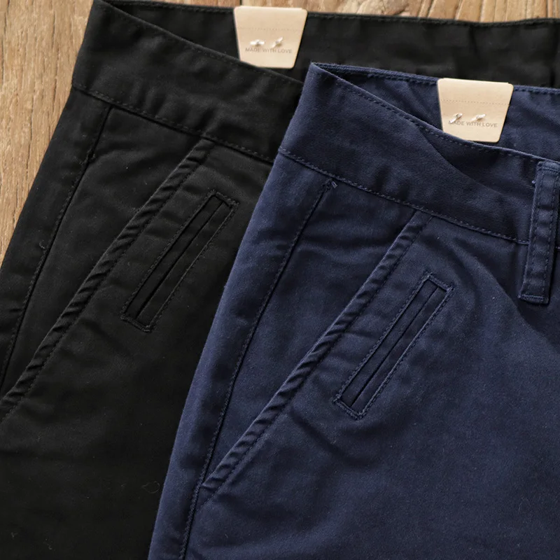 1102# Spring and Autumn New American Retro Twill Chino Casual Pants Men's Simple 97% Cotton Washed Slim Straight Pencil Trousers - Image 3