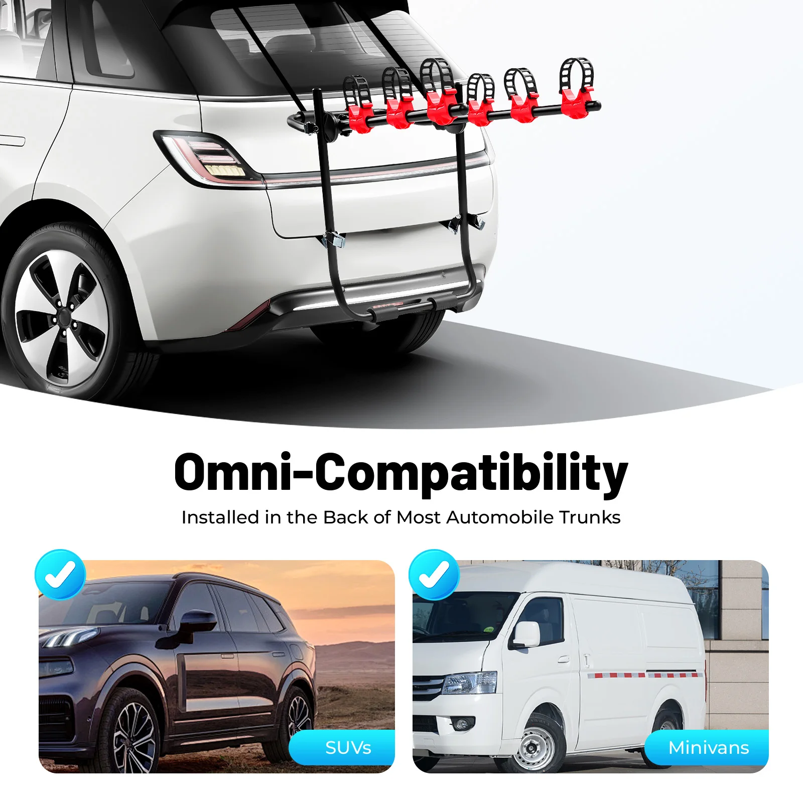 Universal Trunk Bike Rack 3 Bicycles, Carbon Steel Bicycle Carrier for Car Trunk SUV, Foldable Bike Holder with Safety Buckle - Image 6