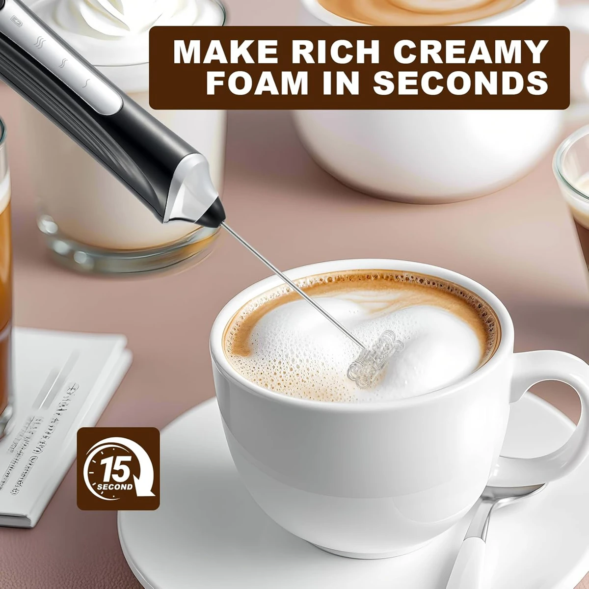Handheld Milk Coffee Frother Rechargeable Electric Whisk Drink Mixer For Latte Cappuccino Hot Chocolate Egg Kitchen Whisk Gadget - Image 4