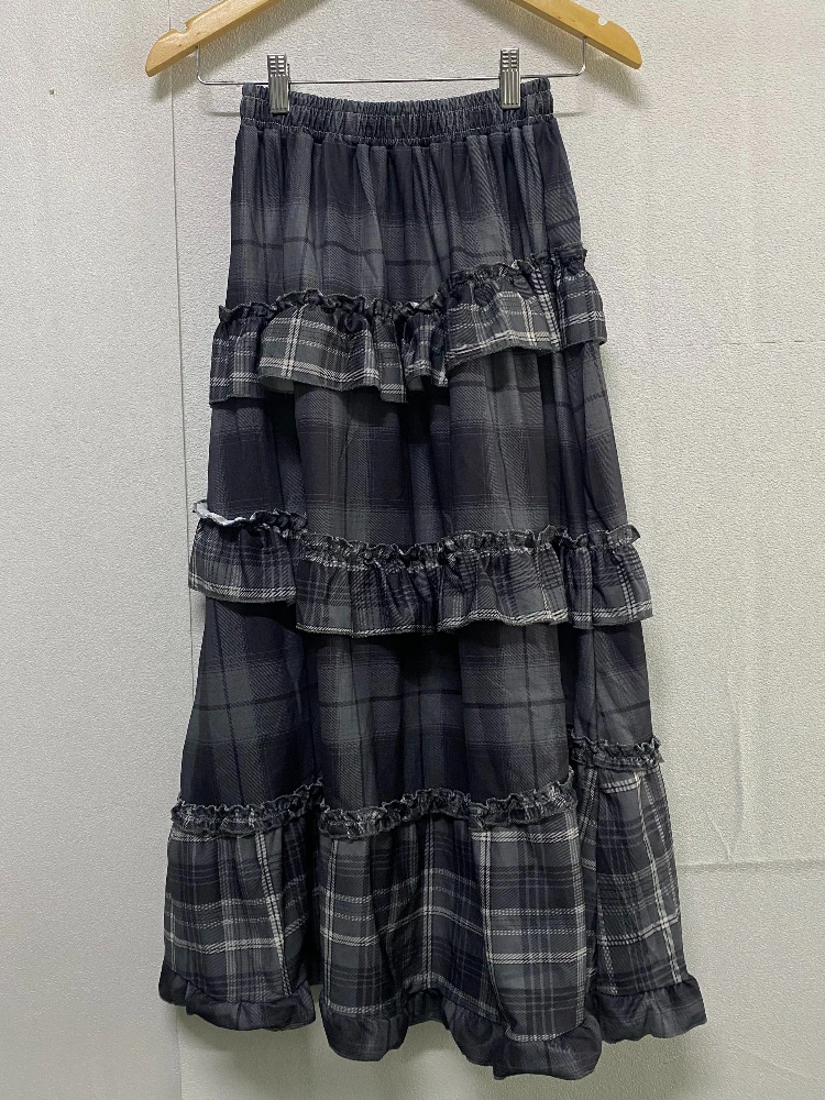 Y2k Harajuku Vintage Long Skirts Plaid Ruffles Patchwork Casual Loose Cake Skite Punk Gothic Streetwear All Match Women Clothing - Image 3