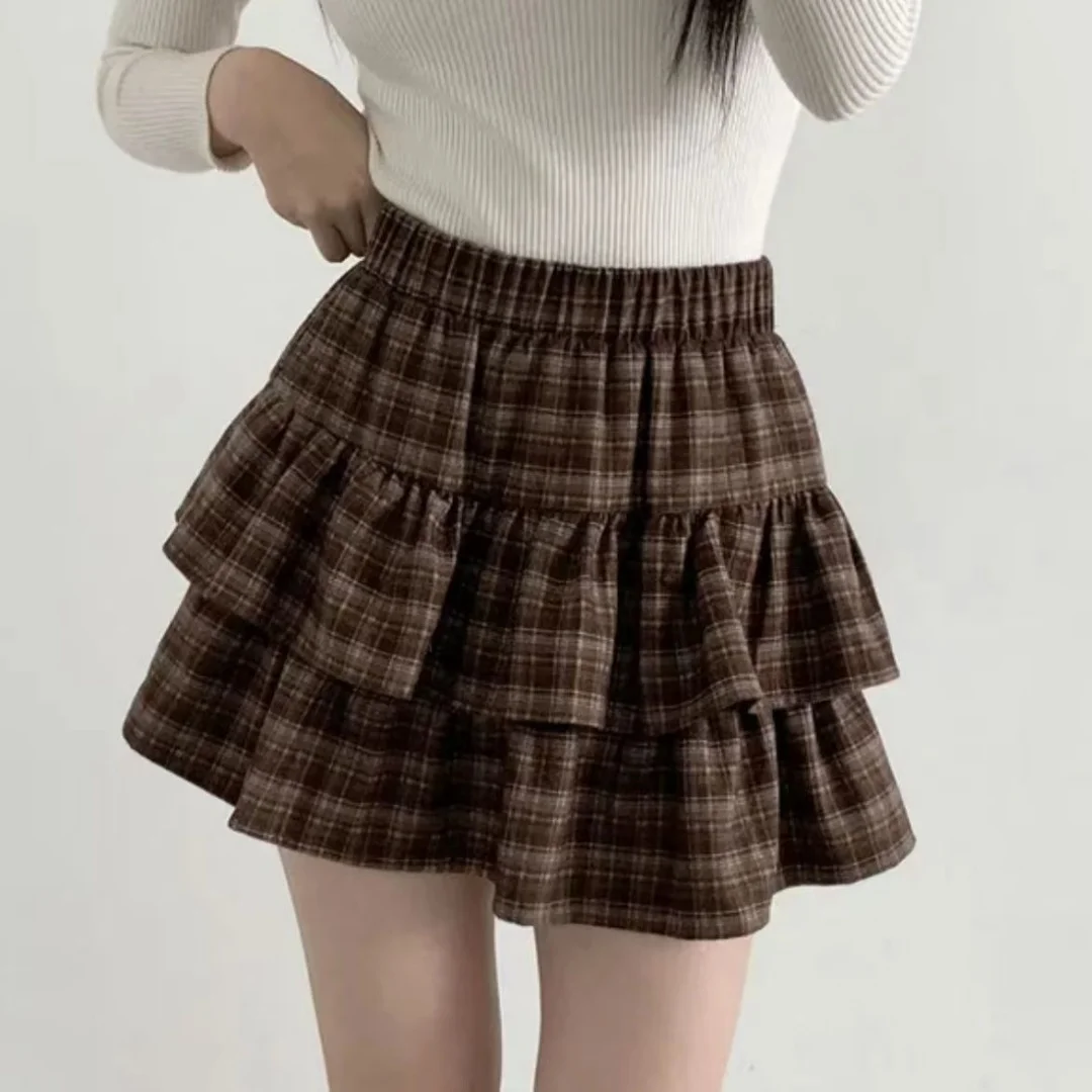 Japanese Y2k Cute Ruffled Plaid Skirt Subculture White Lace Cake Skirts Preppy Casual New Women Princess Puffy Skirts Mini Skirt - Image 5
