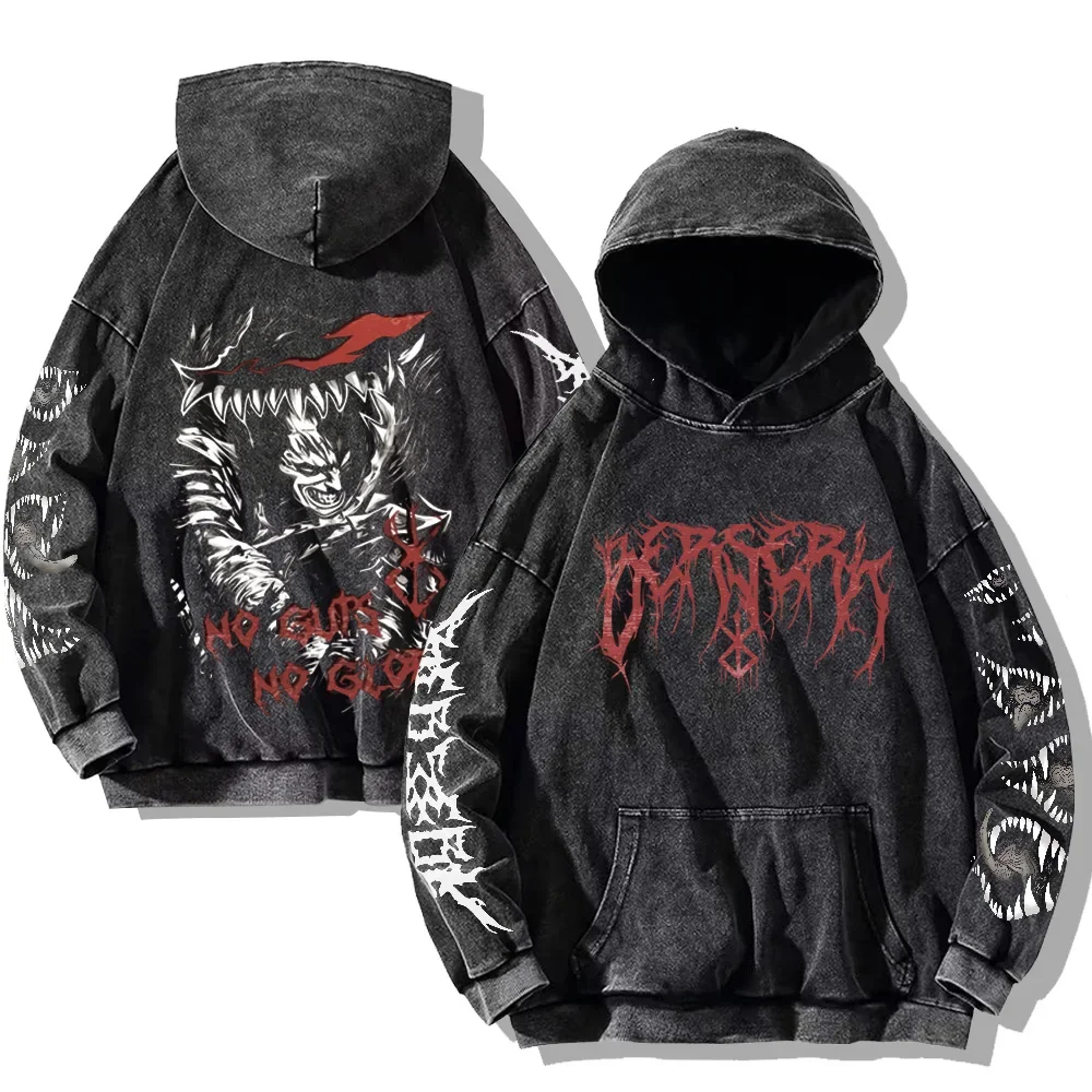 Gothic Vintage Washed Hoodies Teeth Funny Printed Sweatshirts Harajuku Retro Long Sleeve Pullover Men Women Y2k Oversized Hoodie - Image 2