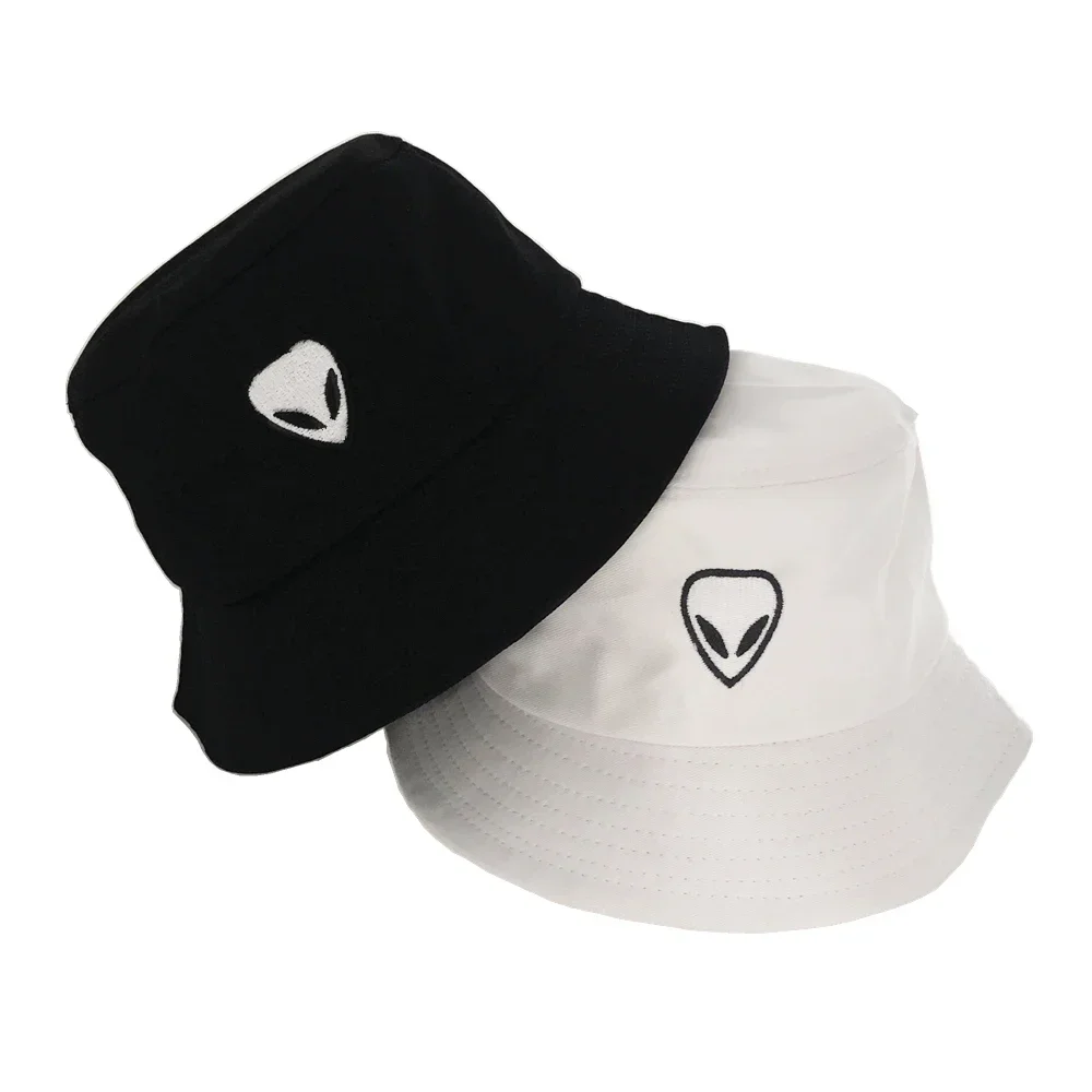 Unisex Embroidered Alien Foldable Bucket Hat Beach Sun Street Headwear Fisherman Outdoor Men and Woman Cap