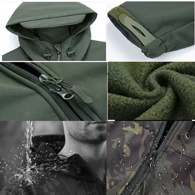 Men Cargo Autumn Winter Fleece Sharkskin Hiking Jackets Tactical Military Army Climbing Trekking Casual Trainning Camping Coat - Image 5