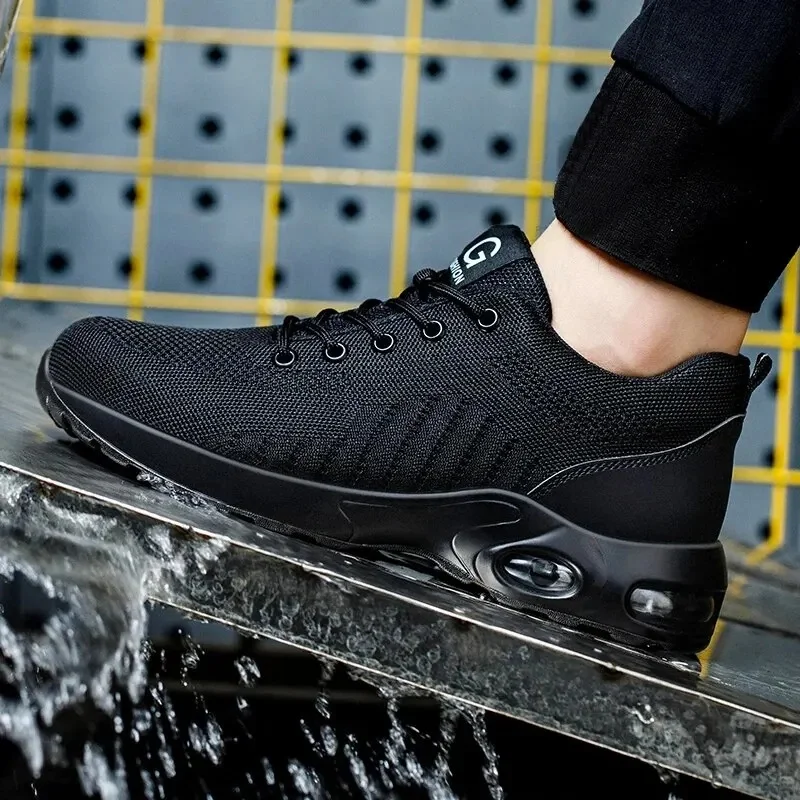 Men Safety Shoes Work Boots, Summer Solid Color Lightweight Breathable Steel Toe Anti-Smash Indestructible Tactical Work Sneakers - Image 6