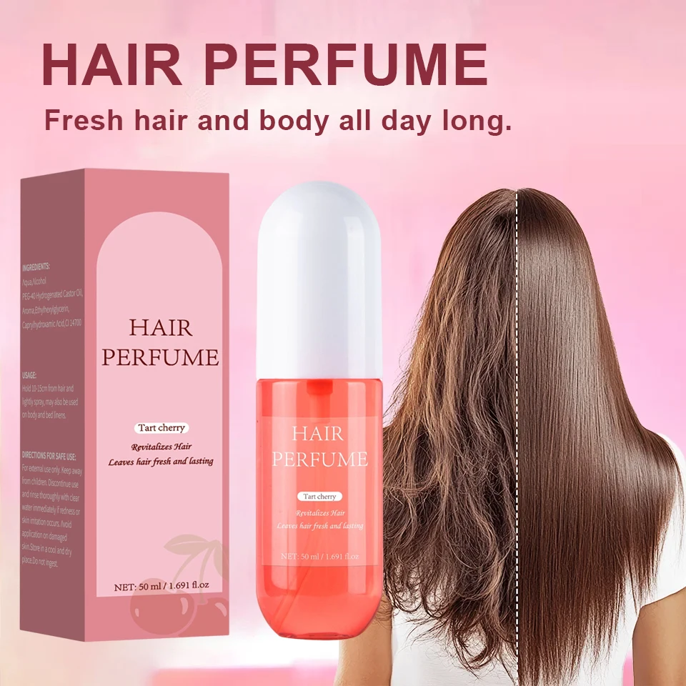 50ML Tart Cherry Hair Perfume For Women Eau De Parfum Freshen Hair Body & Pillows Body Mist Long-Lasting Fragrance Body Spray