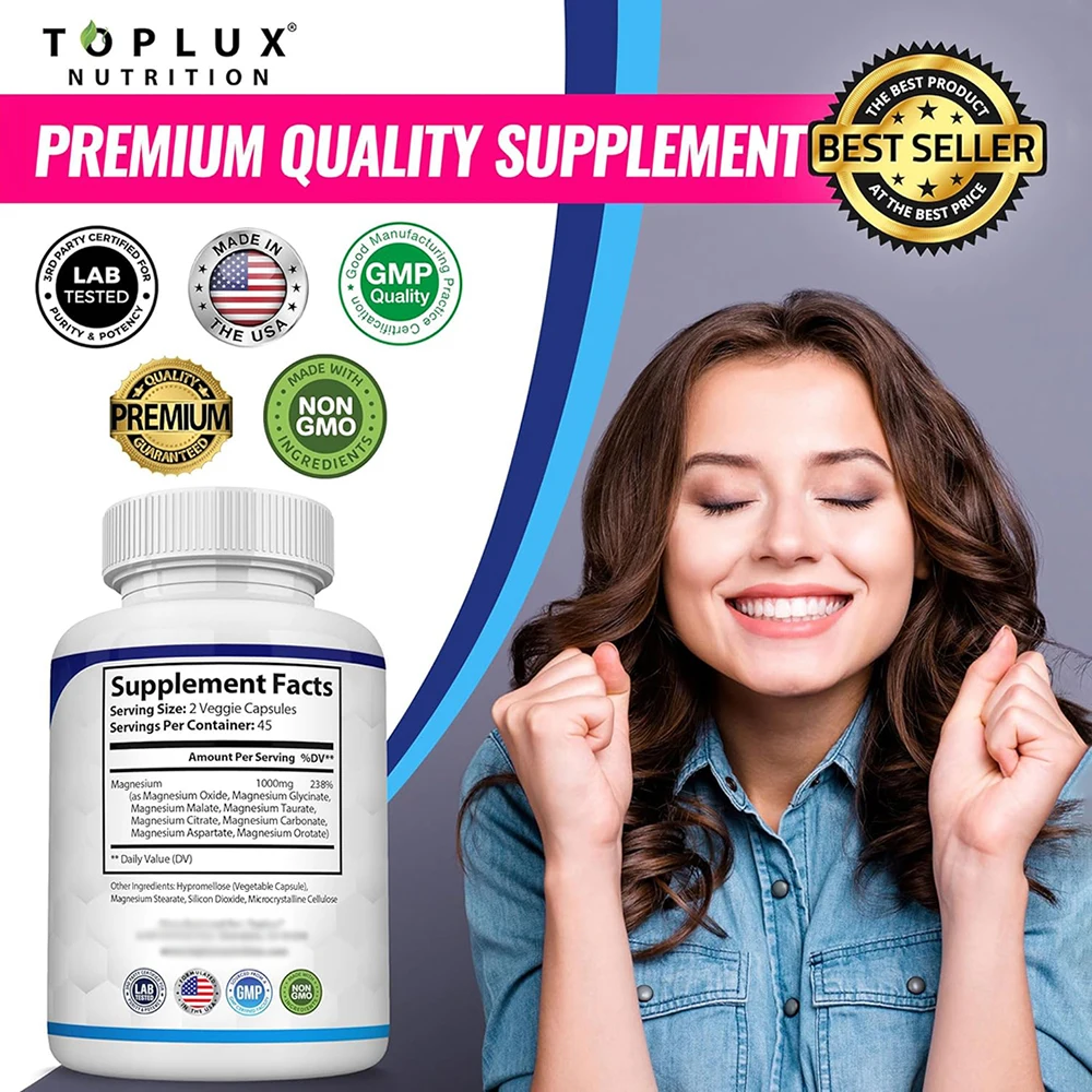Magnesium Complex Supplement 8 Elemental 1000mg - Magnesium Glycinate, Citrate, Malate, Taurate for Bones, Muscles, Energy - Image 5