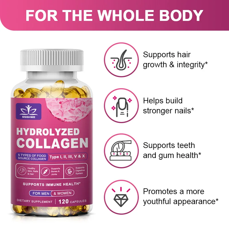 Powerful Hydrolyzed Collagen Capsules with Hyaluronic Acid Antioxidant Skin Hair Nails Health With Vitamins&Minerals - Image 4