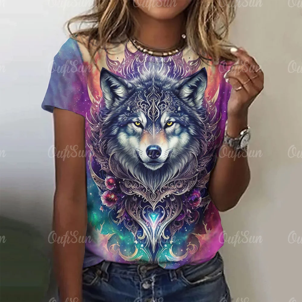 3d Wolf Print Women T-Shirts Summer Fashion Animal Gothic T-Shirt Short Sleeve O-Neck Hip Hop Tee Oversized Woman Clothing - Image 2