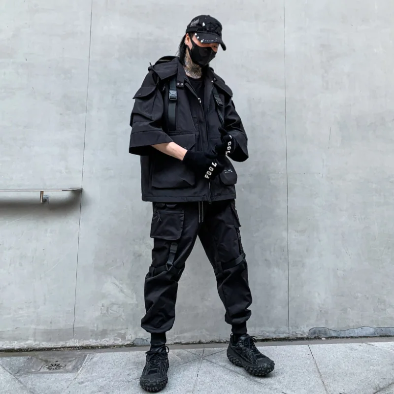 2026 Autumn Winter Hip Hop Techwear Cargo Jacket Men's Harajuku Casual Hooded Jackets Tactical Hooded Coats Streetwear - Image 2