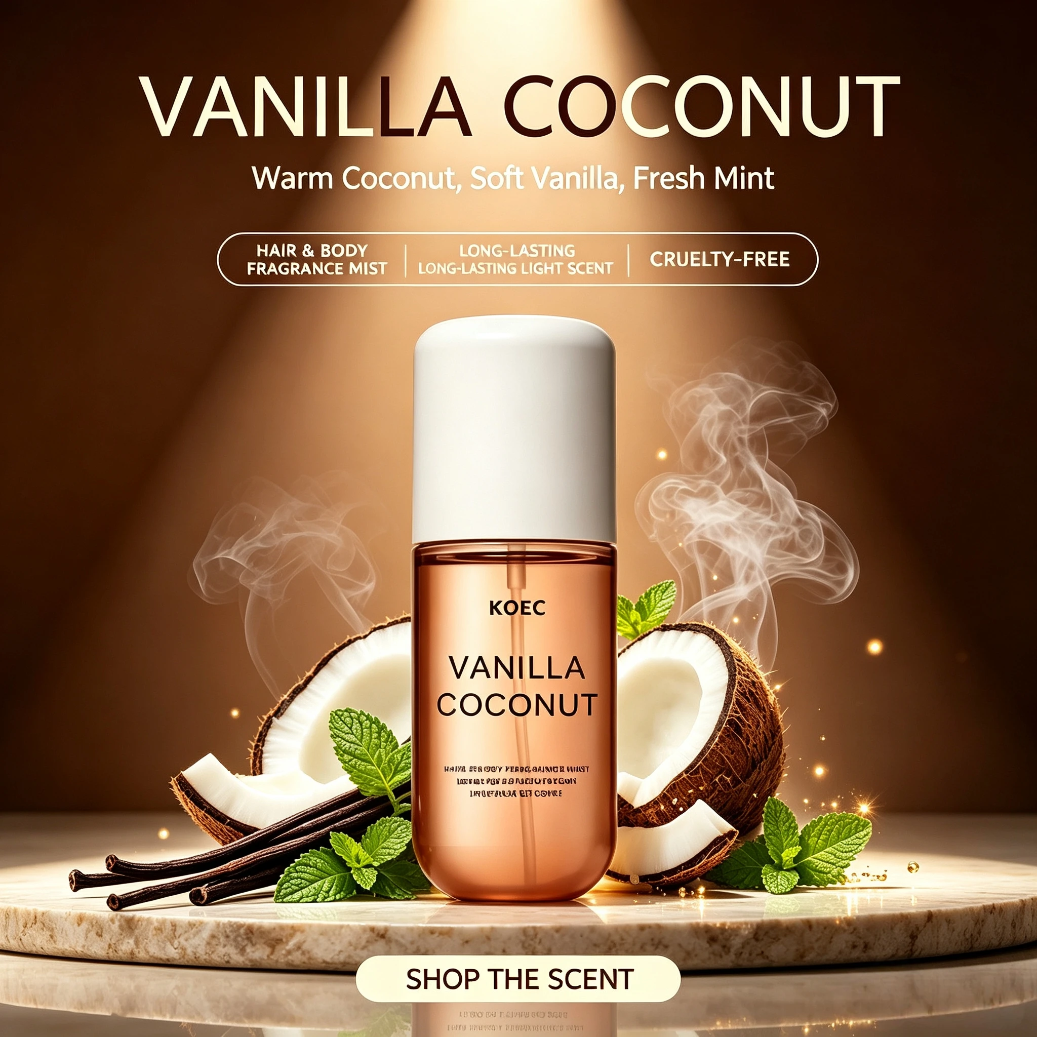50ml Budget Friendly Unisex Hair Body Mist Sweet Coconut Vanilla Fresh Mint Undertone Long Last Light Daily Fragrance Spray - Image 2