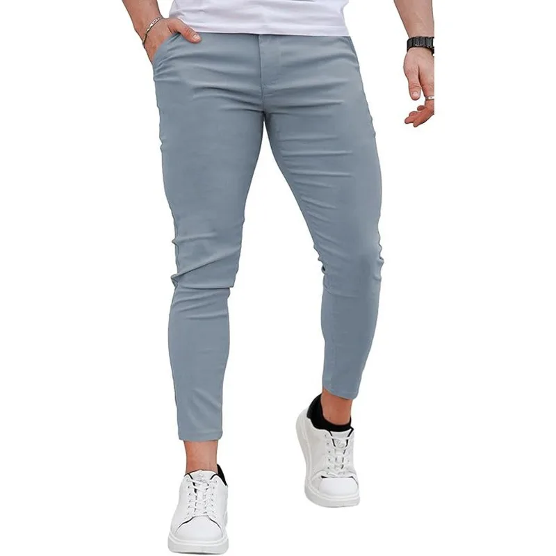 Men's Slim Fit Stretch Chino Joggers Solid Color Twill Casual Tapered Pants For Daily Outdoor Fashion