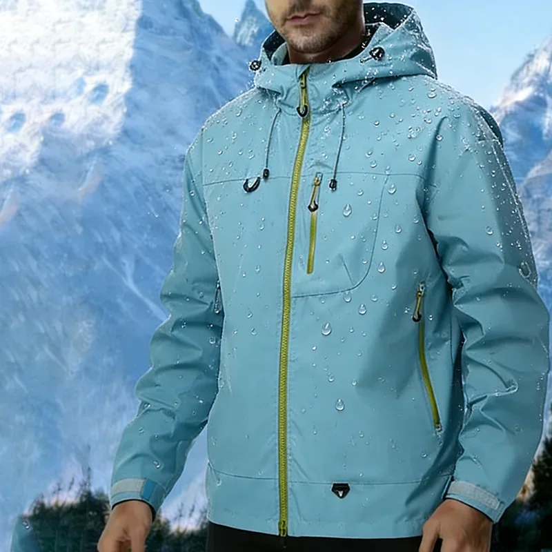 New Men's Outdoor Jacket Waterproof Windbreaker Sports Climbing Trekking Multiple Pockets Skiing Softshell Zipper Hooded Jackets - Image 2