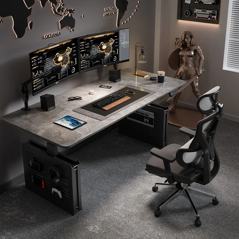 Modern Electric Designed Height-Adjustable Desk Standing Computer Desk Workbench Creativity Khaki Home Office Furniture FYCD