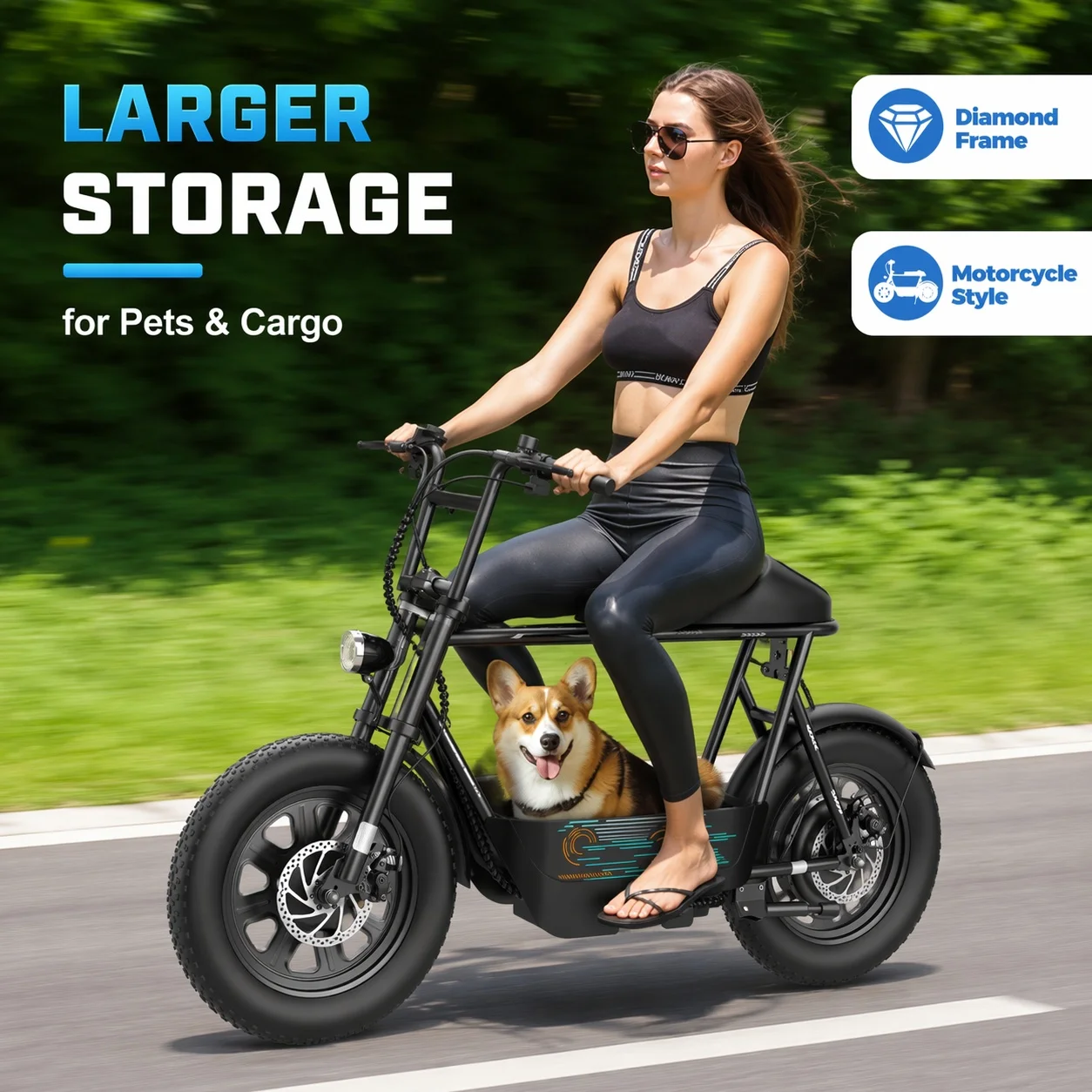 500W caroma Electric Scooter with Seat for Adults, 16 Inch Fat Tire, Adult Electric Dirt Bike,Motorcycle Scooter with Storage Basket for Pets&Cargo