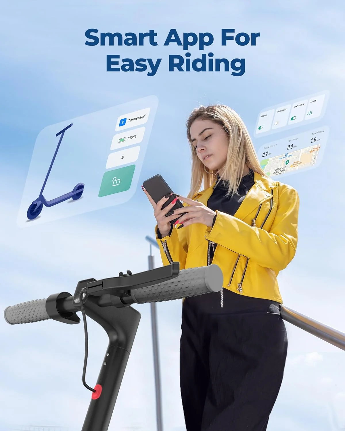 AOVOPRO AP07 Electric Scooter 10.5Ah 19mph APP Smart Control Scooter 8.5inch 23miles Max Range Double shock absorption for Adult - Image 6