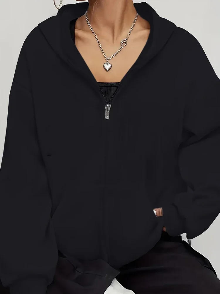 Women's Jacket Tracksuit Casual Zipper Hooded Sweatshirts Coat Outdoors Sports Jogging Clothing Autumn Winter Fashion Outer Wear - Image 2