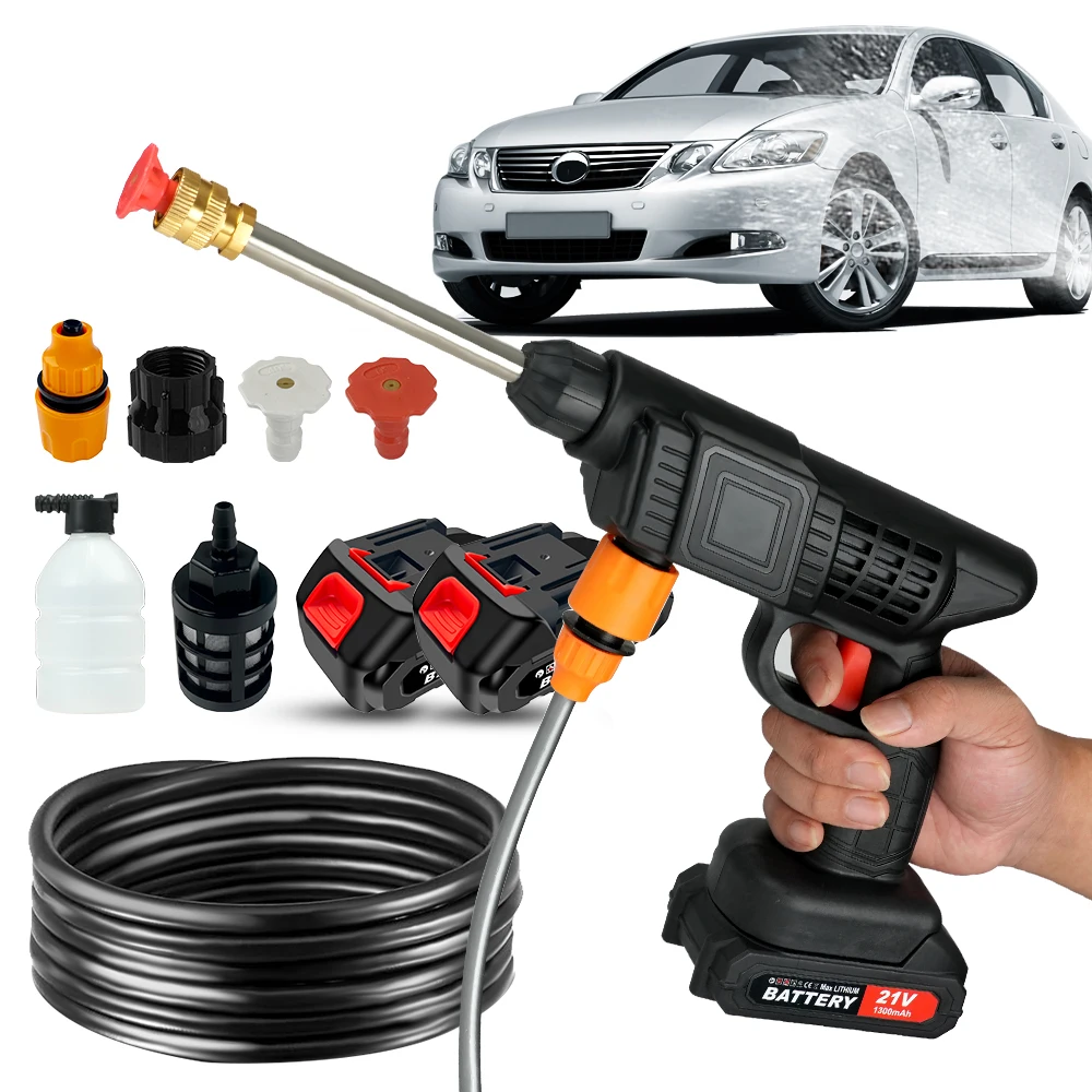 Cordless High-Pressure Car Cleaning Gun, Cordless High-Pressure Spray Washer — A Courtyard/Garden Irrigation Tool, Comes With A Battery, Foam Cannon, and Long Hose