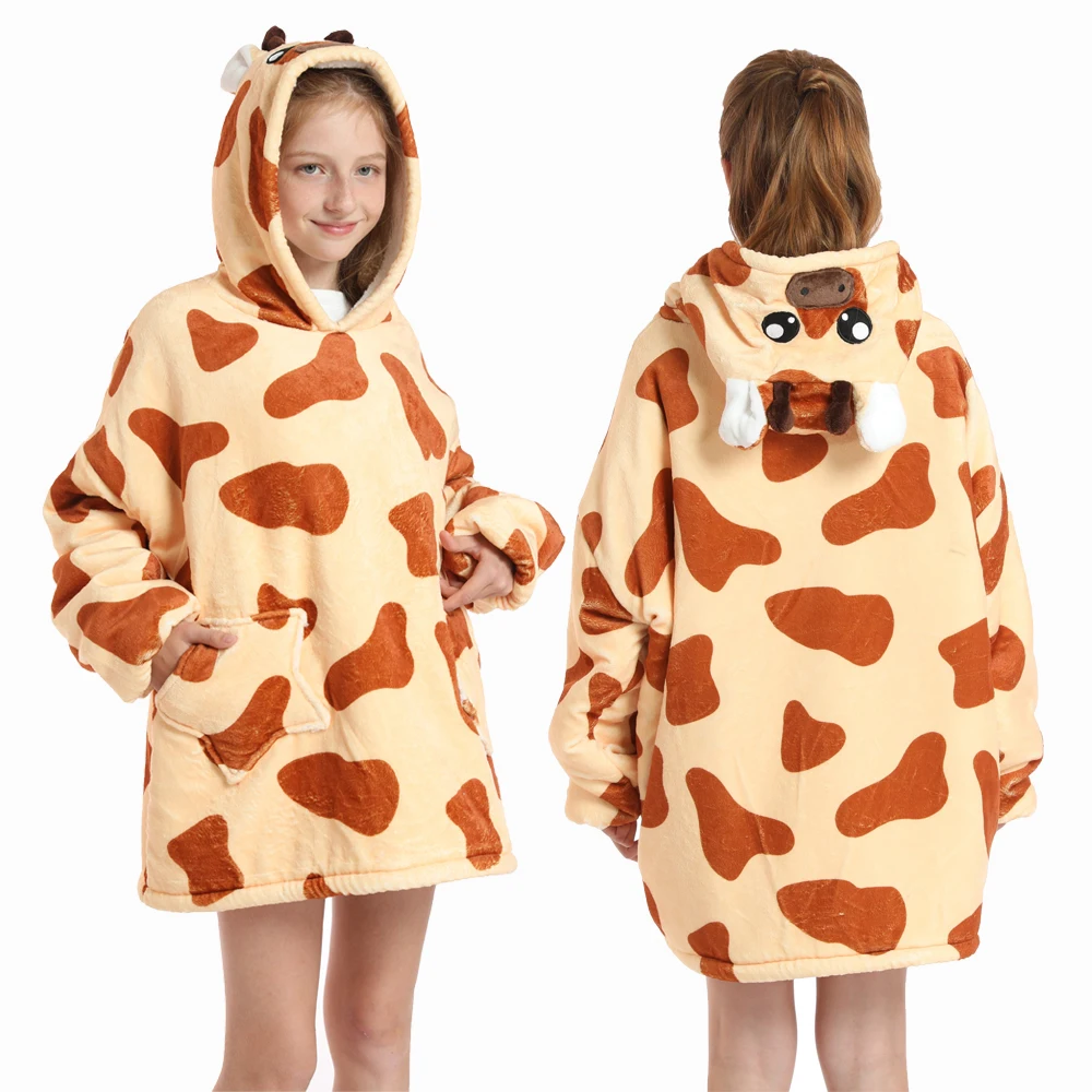 New Winter Oversized Hoodies for Girls Children Warm Soft Animal Cartoon Sweatshirts Girls Outwear Penguin Avocado Panda Hoodie - Image 3