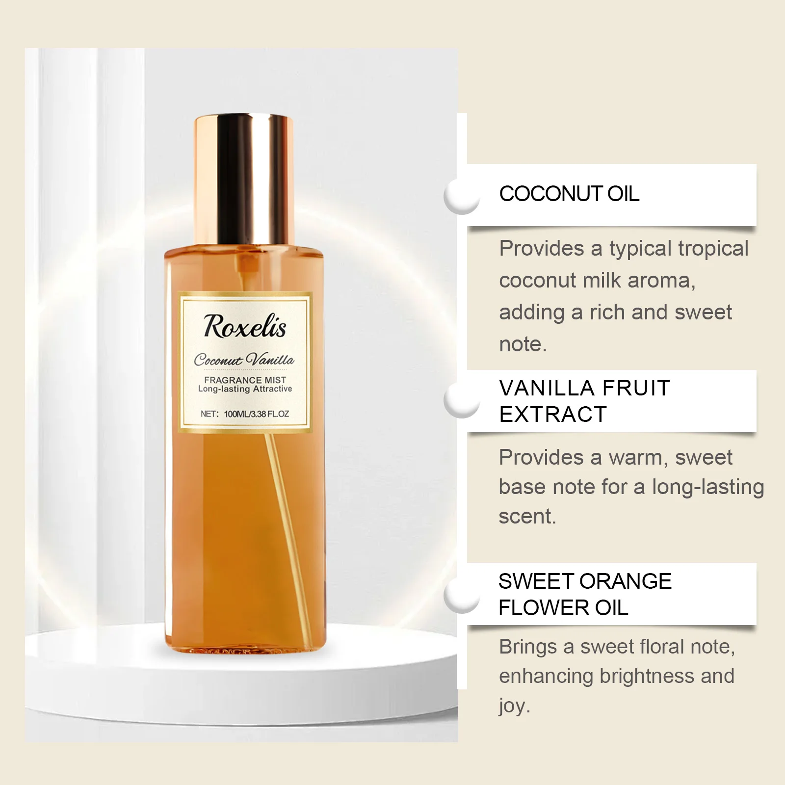 Coconut Vanilla Romantic Body Mist - Fresh Elegant Scent, Long-Lasting Natural Fragrance, Portable Daily Niche Perfume - Image 4