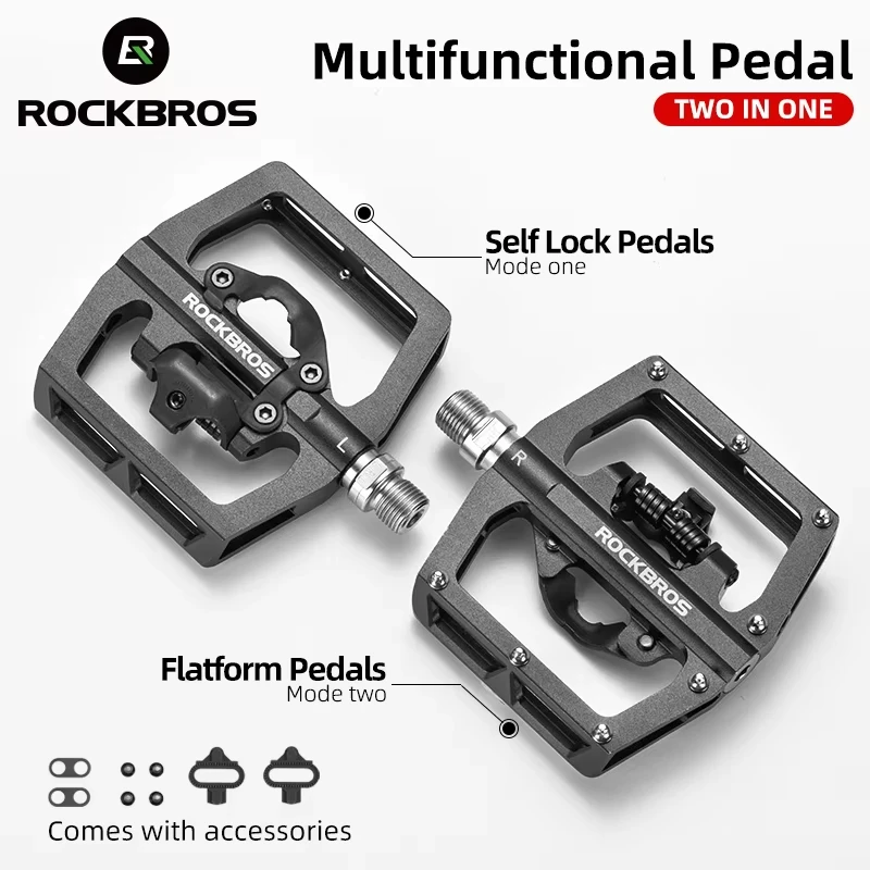 ROCKBROS Bicycle Pedal Non-Slip MTB Bike Pedals Aluminum Alloy Flat Platform Applicable SPD Half-lock Pedal Cycling Accessories