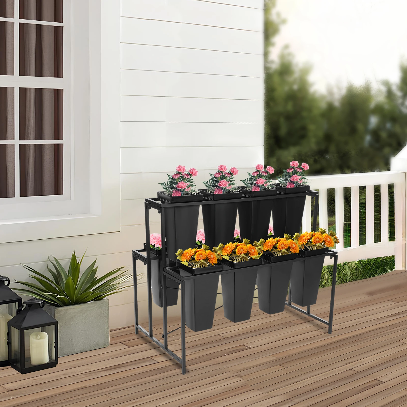 3 Tiers Metal Flower Display Stand with 12 Buckets Plant Stand Elegantly Display Your Greenery Or Blooming Plants - Image 4