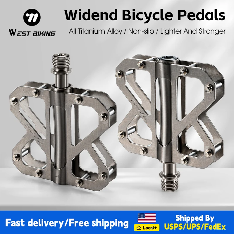 WEST BIKING All Titanium Alloy Bicycle Pedals 3 Bearings Racing Pedal Lightweight Cycling Flat Pedal MTB Road Bike Accessories