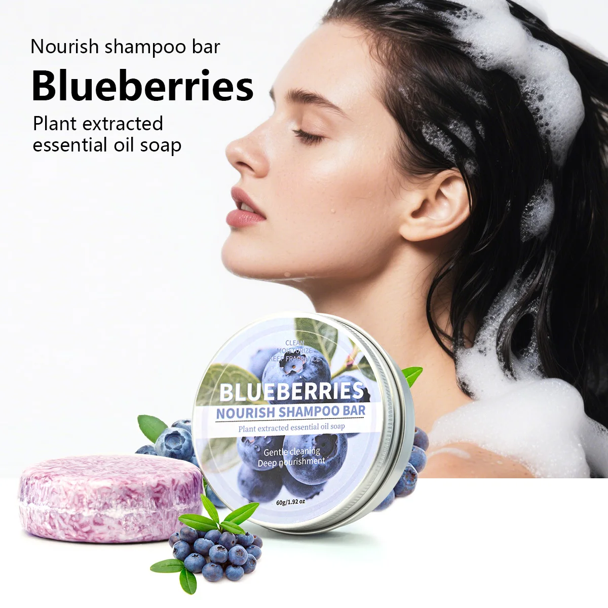 Blueberry Fruit Shampoo Bar, Natural Blueberry Essence Hair Care Soap, Deep Cleaning Natural Grease Soap
