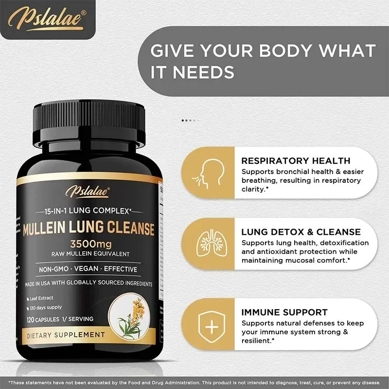Mullein Lung Cleansing - Smoker's Respiratory Supplement, Vegetarian Capsules - Lung Clearing, Lung Health, Immunity Supplement