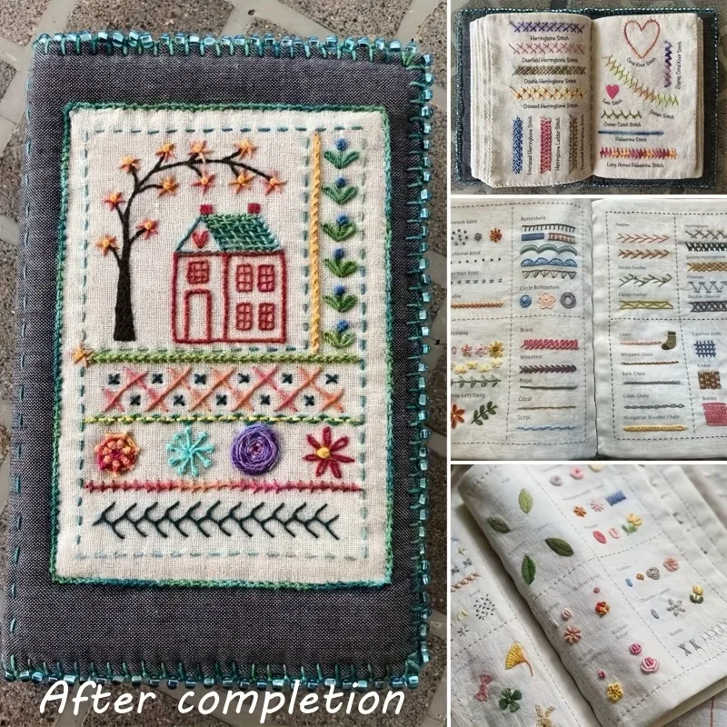 Embroidery Sewing Books DIY Stitch Books Embroidery Kit Linen Felting Needlework Sample Page Handcraft Art Tutorial Project - Image 3