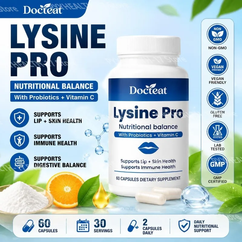 Lysine Pro Capsules with Probiotics and Vitamin C for Skin Health and Digestive Balance and Zinc for Men Women 60 Capsules