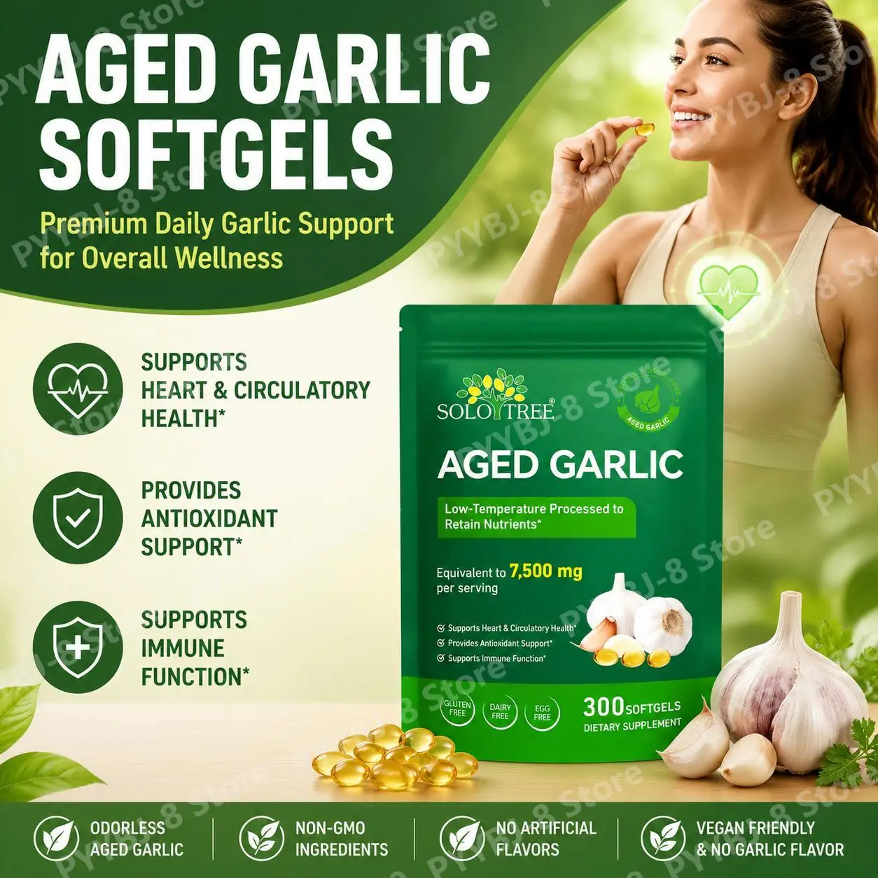 SOLOTREE Aged Garlic Extract Softgels Heart & Circulatory Support Antioxidant Support Immune Function Support 300 Softgels