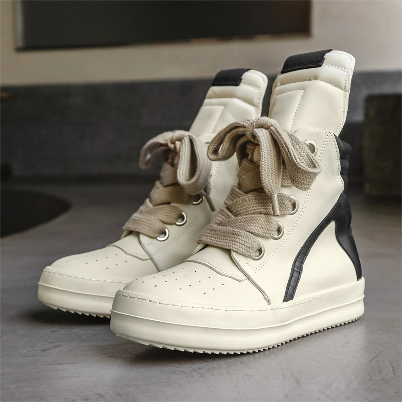 Casual High-top Boots Sports Shoes Lace-up Leather Ankle Boots Male Skateboard Shoes Men Sneakers 39-44 Men Luxury Sneakers - Image 2