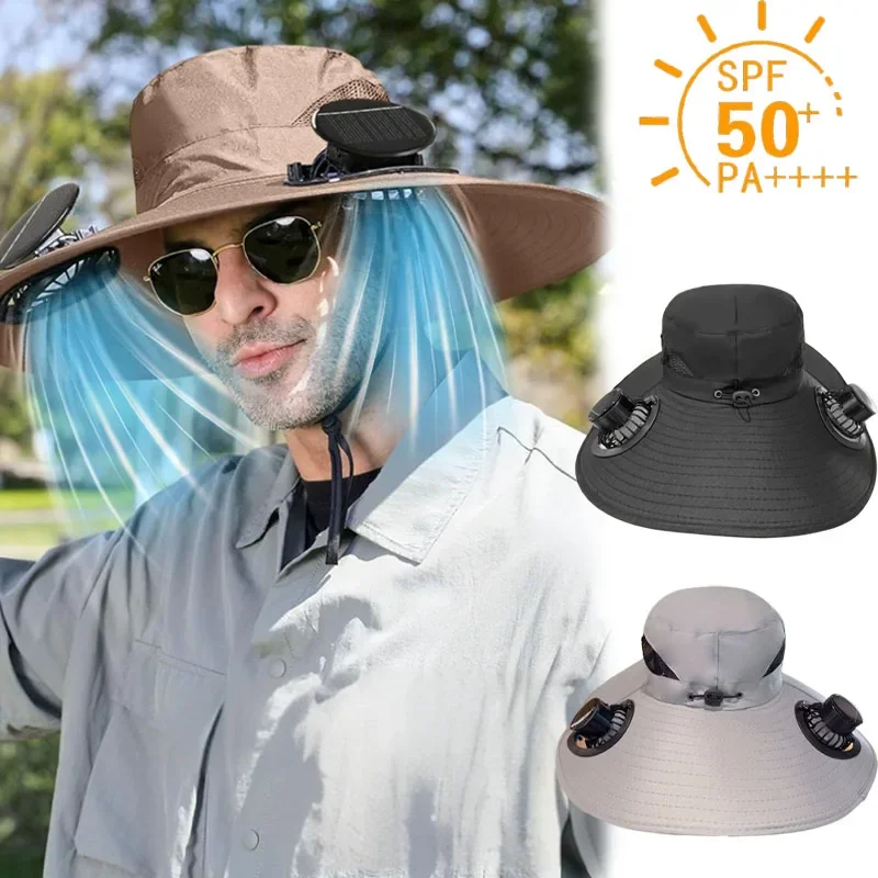 Mens Quick Dry Bucket Hat Large Size Sun Hat with Solar Powered Fan USB Rechargeable for Outdoor Hiking Camping Fishing Activity - Image 3