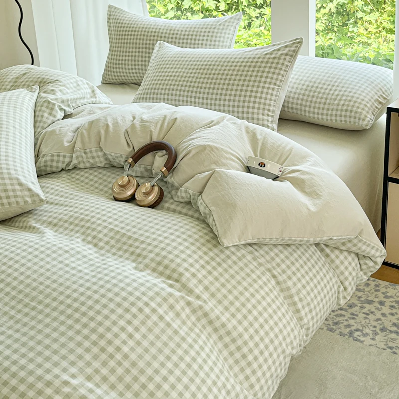 3pcs Simple, soft and skin-friendly duvet cover 3-piece set (1 duvet cover +2 pillowcases) (without core)Striped checkered - Image 6