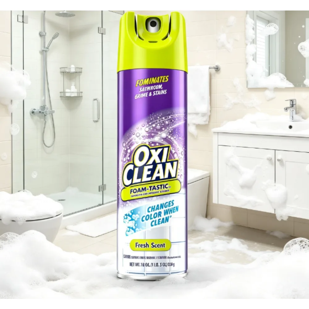 OxiClean Foaming Bathroom Cleaner effectively removes soap scum, dirt, and stains. Leaves a fresh scent. 19 oz. - Image 2