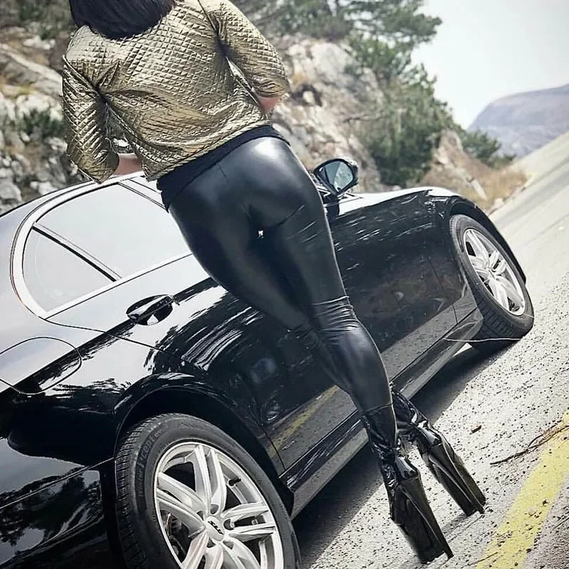 Sexy Black PU Leather Tights Women High Waist Pants High Elastic Slim Fashion Hip Liftting Leggings Skinny Plus Size Tights - Image 4