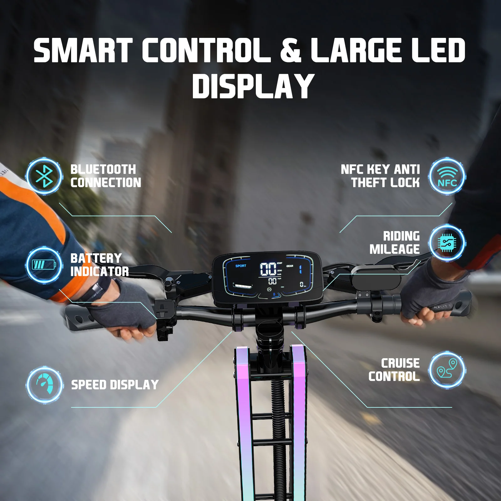 ONECNA NEW GT9 7000W High-Performance Adult Electric Scooter with Dual Motor Drive, angel Eye Headlights, UL Certified Off-Road Scooter, Electric Bicycle, 55 MPH Top Speed, 60V Large Battery, 70 Mile Range, 12 inch Vacuum Tire - Image 5