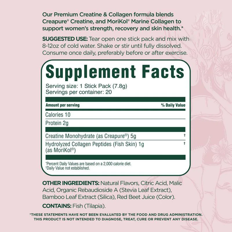 Creatine & Collagen Powder Stick Packs Supports Strength Recovery & Skin Health – Daily Nutrition Supplement 20Servings Per Bag - Image 3