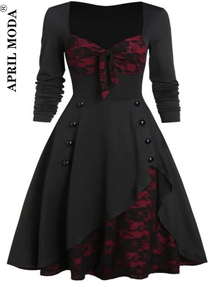 S-5XL Gothic Casual Women Vintage Dress 50s 60s Rockabilly Lace Swing Pin Up Party Dresses Elegant Tunic Vestidos Drop Shipping - Image 4