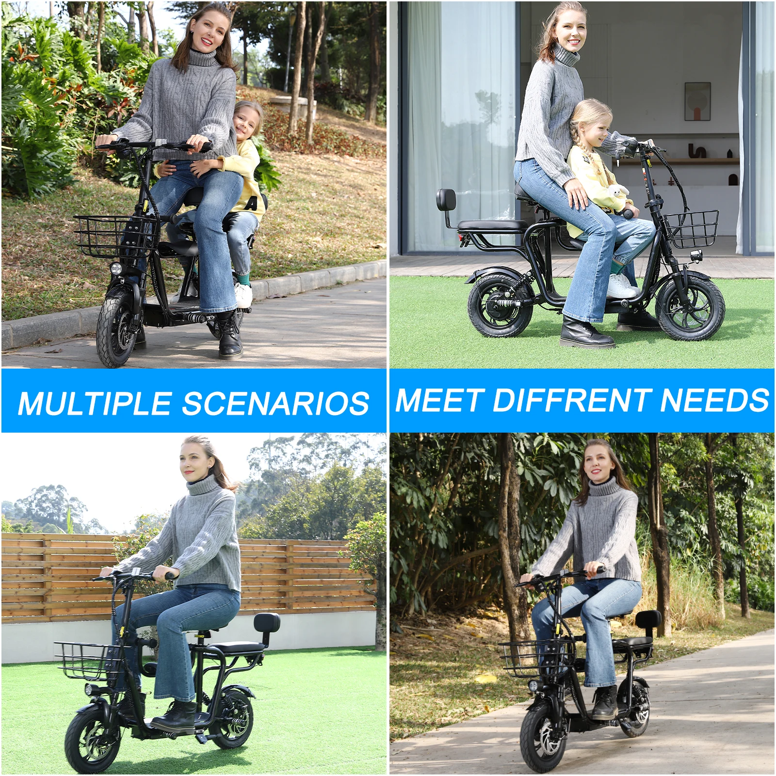 Spacewalk 36V Electric Scooter with 3 Seats for Adults Power by 500W Motor Peak, E Bike with 14" Tire and 20 Miles Range&17.4Mph - Image 6