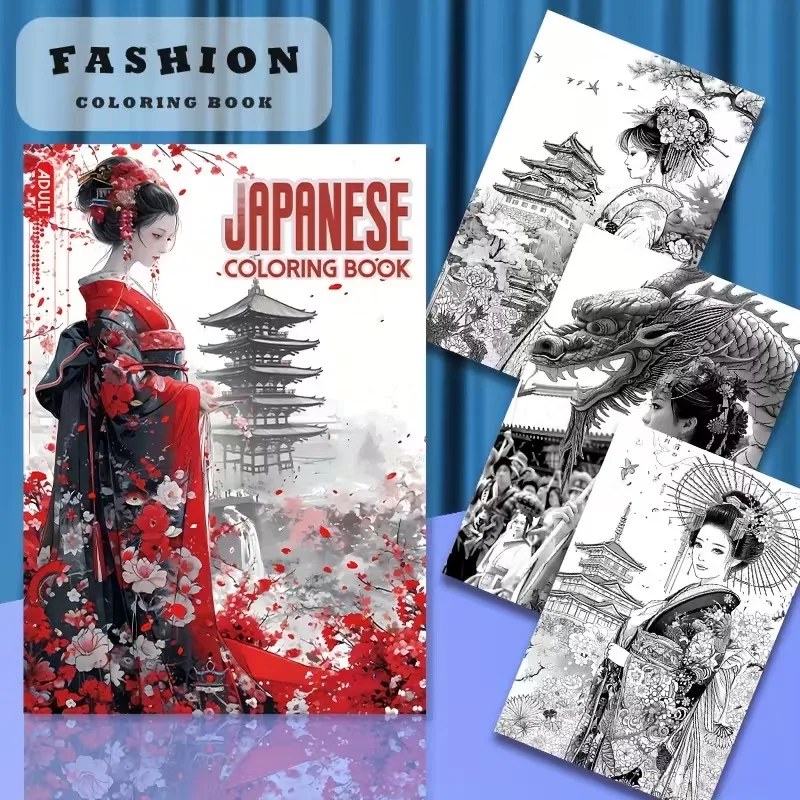 A4 Japanese Adult Coloring Book 24 Pages Zen Nature Illustrations Relaxing Art Therapy Mindfulness Gift