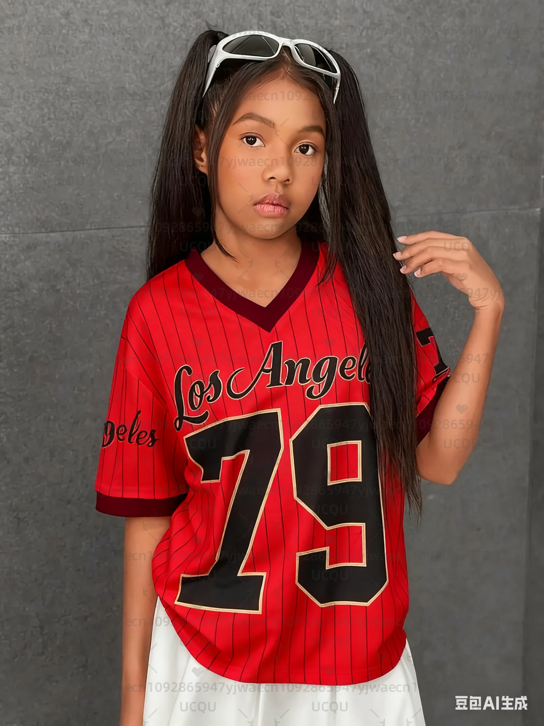 Girls Casual Sports Style Los Angeles NO.79 Print Short Sleeve V-Neck Women's Children Men's T-shirt Tops - Image 3