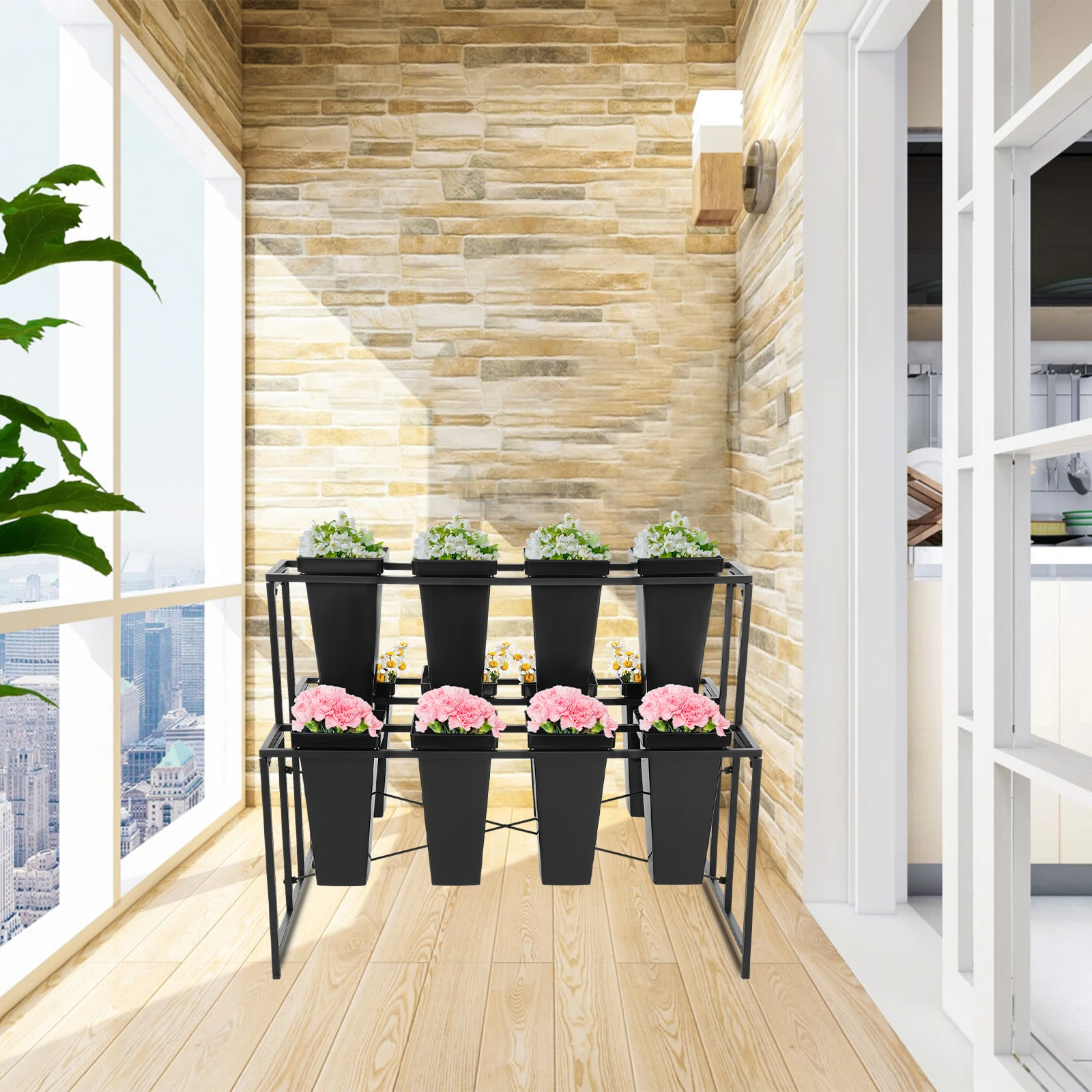3 Tiers Metal Flower Display Stand with 12 Buckets Plant Stand Elegantly Display Your Greenery Or Blooming Plants - Image 3