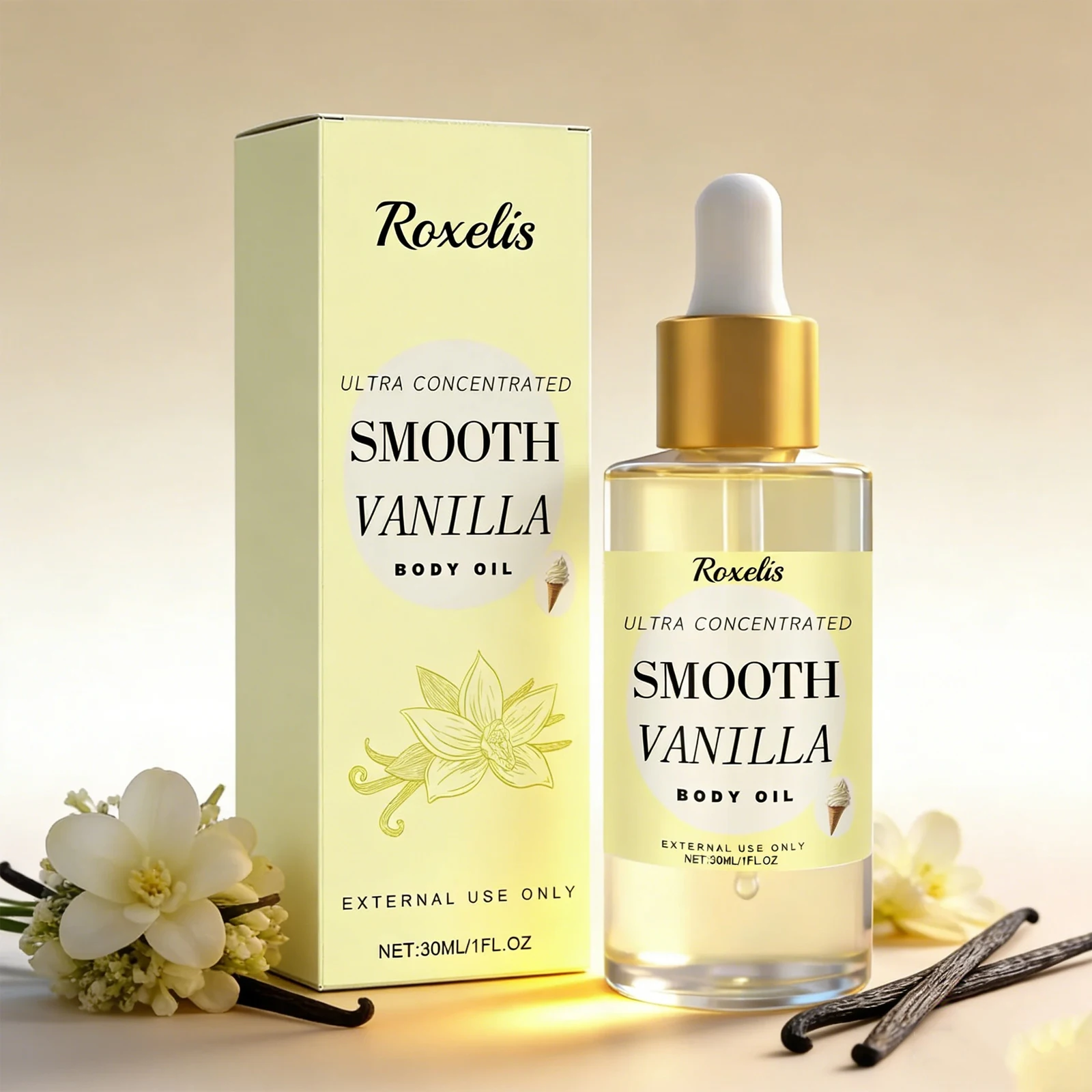 Roxelis 30ml Vanilla Creamy Fragrant Body Oil Moisturizing Whole Body Massage Essential Oil for Dry Skin Moisturizer Hydrating