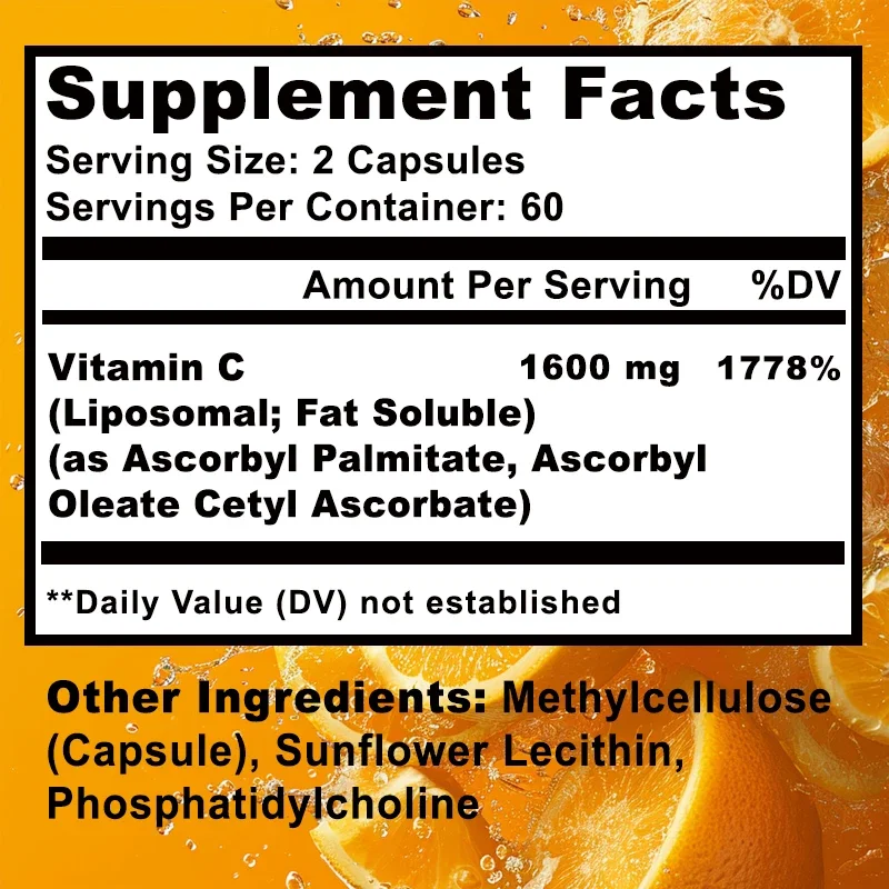 Liposomal Vitamin C 1600mg - Promotes Collagen Production, Immune Support, Powerful Antioxidant - Image 2