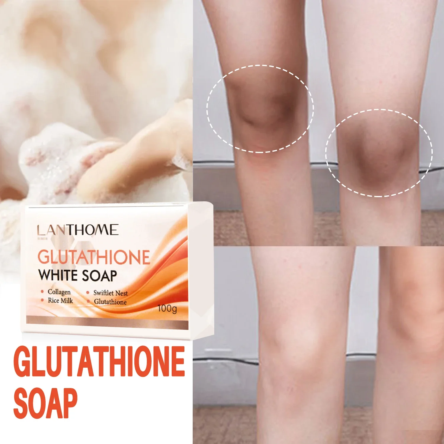 Lanthome Glutathione Whitening Soap Bar Facial Body Cleaning Shampoo Bar Dark Spot Acne Remover Moisturizing For Underarm Skin - Image 4