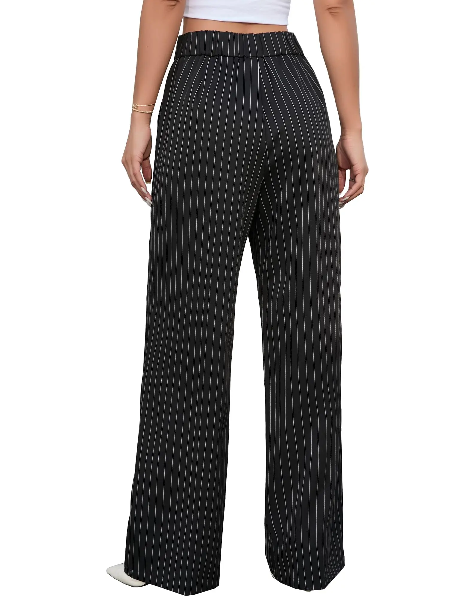 Women Stripe Wide Leg Pants High Waist Luxury Dress Trousers Elegant Business Work Wear - Image 5